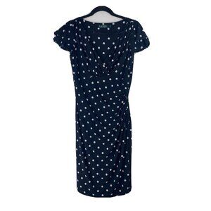 Lauren Ralph Lauren Womens Faux Wrap Dress Size 6 Gathered Waist Knee Length Dot